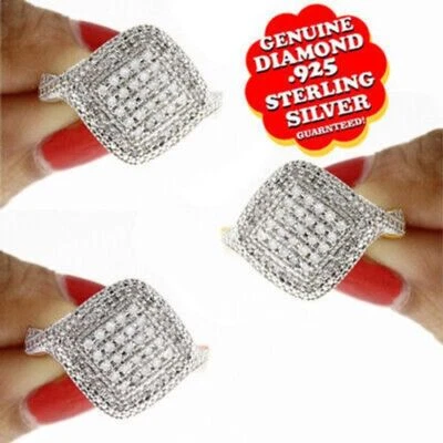 Anillo con racimo de diamantes naturales blancos de corte redondo de 1/4 quilate de plata de ley Foto 1 de 4