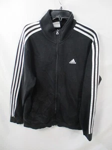 Y2K Adidas Men Jacket Large Black 3 Stripe High Neck Zip Long Sleeve Cotton  - Picture 1 of 10