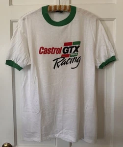 NOS Vtg 80s Castrol Racing GTX Motoroil T Shirt Size L XL 50/50 Ringer USA - Picture 1 of 4