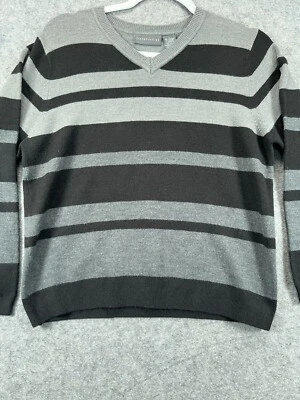 Suéter grande Relativity para mujer gris a rayas cuello en V manga larga camisa top informal Foto 1 de 4