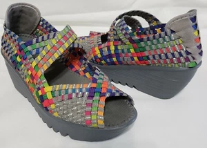 Bernie Mev Mujer Arco Iris Multicolor Tejido Punta Abierta Cuña Talla 38 EU 7.5-8 EE. UU. - Imagen 1 de 10