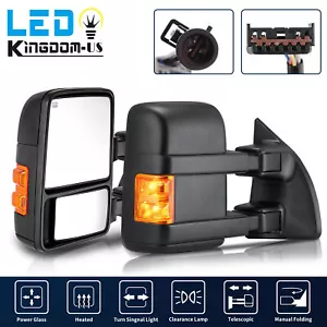 Pair Power Heated Amber Signal Tow Mirrors for 99-07 Ford F250-F550 Super Duty - Picture 1 of 11
