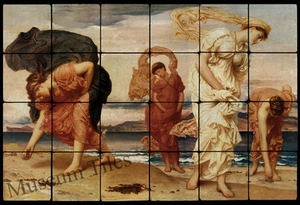24x16 Leighton By the Sea Tumbled Marble Tile Mural Bathroom Ideas - Picture 1 of 2