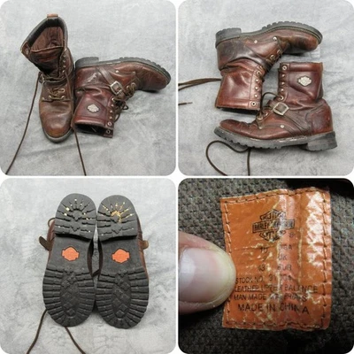 Botas de Motocicleta Harley Davidson Para Hombres 10 Marrón Combate Leñador Encaje Hebilla Tobillo Foto 1 de 4