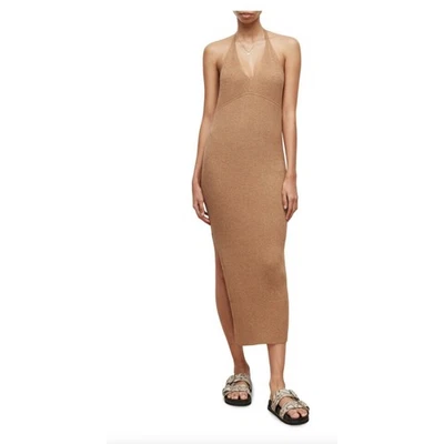 AllSaints Lexi Rib Knit Praline Metallic Halter Midi Open Back Dress NEW-Medium - Image 1 of 4