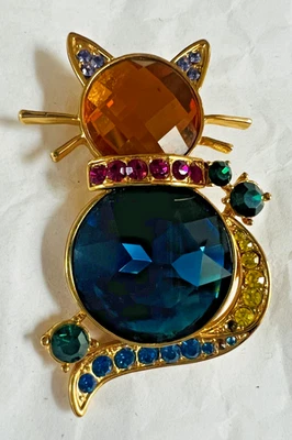 Butler And Wilson Totally Stunning Cat Brooch Orange Blue Green Yellow Crystals - Image 1 of 4