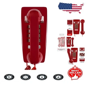 Vintage Wall Mounted Phone - Classic Corded Telephone for Home & Office, Red - Picture 1 of 9