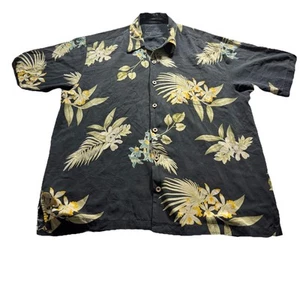 Tommy Bahama 100% Silk Hawaiian Shirt Mens L Tropical Floral Black Yellow Green - Picture 1 of 8