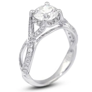 1.29ct H/VS2 Round Natural Diamonds White Gold Vintage Style Engagement Ring - Picture 1 of 11