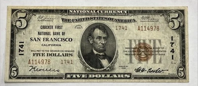 $5 1929 National Bank Of SAN FRANCISCO California CA Bill - Image 1 of 4