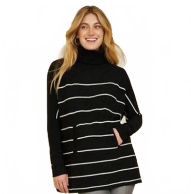 Suéter túnica granate Hill cuello alto mezcla cachemir rayas de gran tamaño talla XL Foto 1 de 4