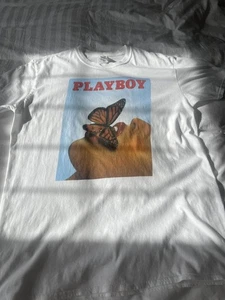 PLAYBOY Butterfly on Lips Print White T Shirt XL Mint condition - Picture 1 of 1