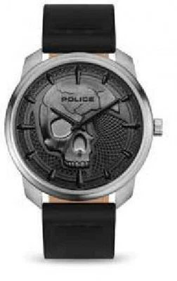POLICE PL.15714JS/61 Orologio da Polso IN Pelle Uomo Acciaio Inox Nero Argento - Immagine 1 di 2