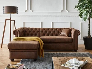 RESTORED ANTIQUE Vintage Chesterfield Brown Ottoman Right Sofa Pure Buffalos - Picture 1 of 4