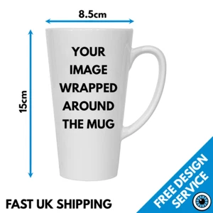 Custom Printed Latte Mugs • Personalised Print Gift Image Text Photo Cafe Mug - Picture 1 of 7