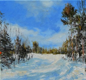 Zima" Original Oil Painting 30x30cm signed Garncarek Al,,