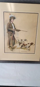 1903 Original Illustration JV Mcfall By Ellsworth Gross Lady Hunter Setter Dogs - Picture 1 of 9