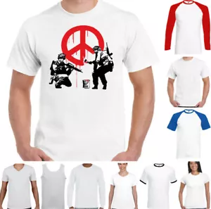 BANKSY T-SHIRT Mens Peace Symbol Street Art Graffiti Anti War Love Hippie Top - Picture 1 of 20