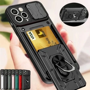 Case For iPhone 15 Pro Max 14 13 12 11 8 Camera Cover Card Slot Shockproof Stand - Picture 1 of 25