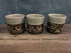 Somayaki Obori Soma Double Walled Crackle Glaze Tea Cups. - Picture 1 of 6