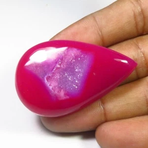 Natural Onyx Window Geode Pear Gemstone 47x29mm Pink Agate Cabochon DIY OND-1363 - Picture 1 of 13