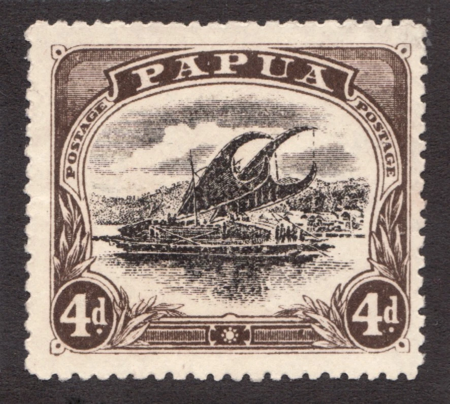 1907-08 Papua Sc# 31a - Cuatro peniques, barco Lakatoi. Sello postal MNG CV$13 Foto 1 de 1