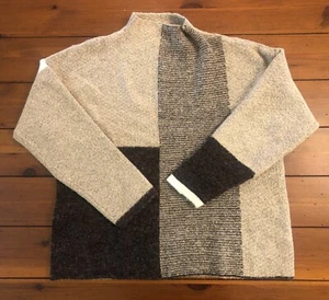 evolution Tan Brown Color Block Sweater Mock Neck Wool Blend Stretch Size XL - Picture 1 of 12