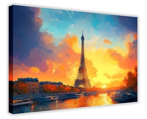 Eiffel Tower Sun Abstract Oil Painting Canvas Wall Art Picture Print Living Room - Picture 1 of 8