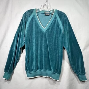 Hartag Velour Pullover Retro Plüsch V-Ausschnitt grün Vintage 60er weißer Besatz - Bild 1 von 9