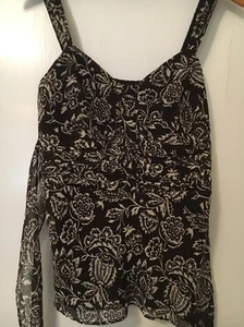 Camiseta sin mangas Ann Taylor talla 0 seda cami marrón blanco flores forales nueva sin etiquetas - Imagen 1 de 6