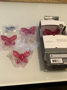 Threshold Drawer Pulls Acrylic Pink Cabinet Knobs Set of 4 Butterfly Butterflies - Picture 1 of 7