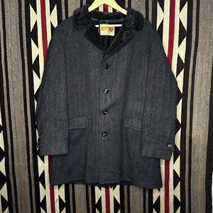 Zero King Vintage 60's Gray Herringbone Wool Coat with Faux Fur Lining - Picture 1 of 4