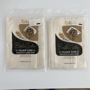 2 Vtg Silky Sleep Bridal Satin Pillow Cases Standard Size 21 X 27 Ivory NOS Pair - Picture 1 of 6
