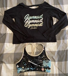 Girls Size Large 12/14 Justice Gymnastics Long Sleeve Top & Sports Bra - Picture 1 of 4