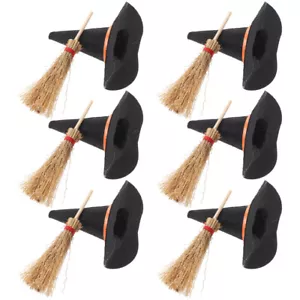 12PCS Halloween Mini Witch Hats Brooms Party Hat Brooms Doll House Scene Layout - Picture 1 of 12
