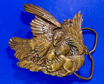 Eagle Capturing Rabbit Prey Scenery 1974 Belt Buckle by Bergamot Brass Works - Image 1 of 4