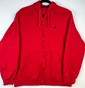 US Polo ASSN Full Zip Hoodie Mens 3XL Red With Navy Pony Cotton Blend Comfy - Picture 1 of 6