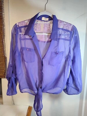 Women's Lei Sheer Purple Blouse Medium New With Out Tags - Image 1 of 4