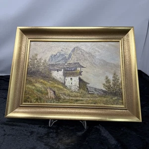 C618 Gemälde G. Heller Alpenlandschaft Bauernhaus Ölbild gerahmt - Picture 1 of 6