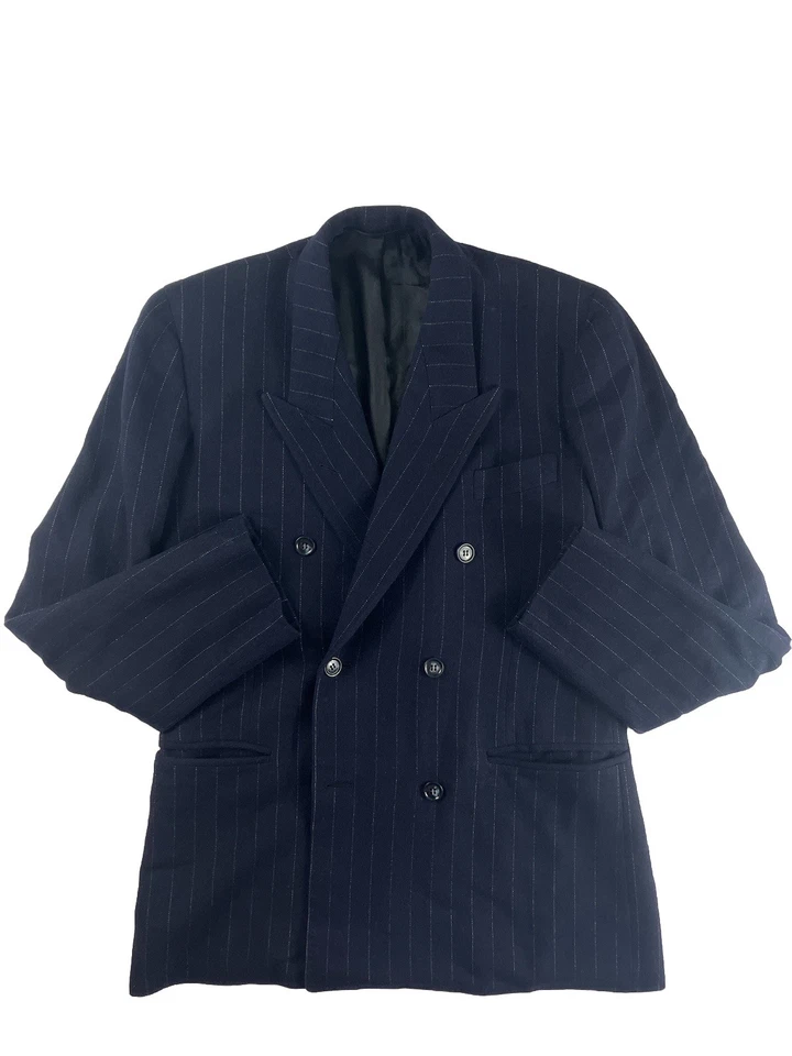 Abrigo Deportivo Hombre’s 40’s Estilo Vintage Doble Pecho Azul Marino Lana Pico  Foto 1 de 4