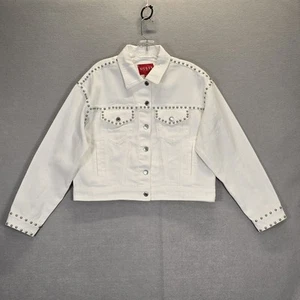 Guess Jacket kikol Flower White Cara Floral Studded Denim Size Medium - Picture 1 of 16