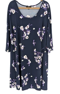 ELLOS Dress Size 2X Navy White Purple Floral A Line Office Parties Worship - Picture 1 of 12