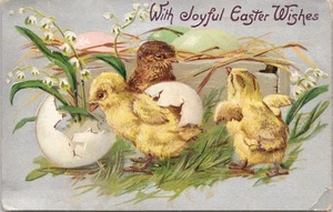 Easter Chick Eggshell Flower Colorful Egg Embossed Vintage Postcard - Picture 1 of 2