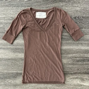 Vintage Y2K Abercrombie & Fitch Brown Half Sleeve Shirt Women’s S Moose Logo - Picture 1 of 7