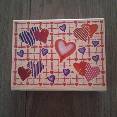 VINTAGE STAMPENDOUS! Rubber Stamp Heart Grid Hearts Love Valentine's 1998 R076 - Image 1 of 4