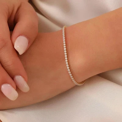 14K Yellow Gold Plated 3MM Round Cut Lab Created Moissanite Tennis Bracelet - Image 1 of 4