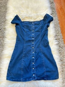 Denim off shoulder dress Size :M fit S - Picture 1 of 5