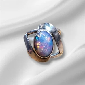 Anillo Modernista De Colección Plata 925 Águila de México 2 Marcas Imitación Negro Ópalo Rosa Tono Talla 7 - Imagen 1 de 16