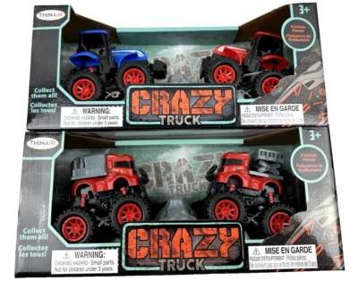 (2) Crazy Truck de Thinair Brands, 3,5" x 3,5" x 3", Pullback, 4 camiones en total Foto 1 de 4