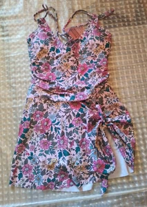 Unlabeled Size XL Junior Pink/Flowers Juniors Swim Suit Back Laces Up UNPIN - Picture 1 of 12